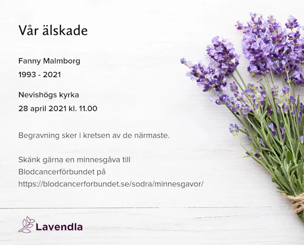 Inbjudningskort till ceremonin för Fanny Malmborg