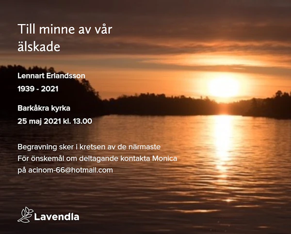Inbjudningskort till ceremonin för Lennart Erlandsson