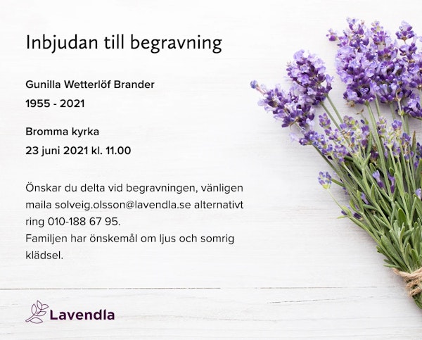 Inbjudningskort till ceremonin för Gunilla Wetterlöf Brander