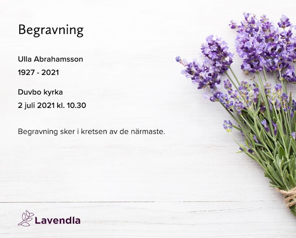 Inbjudningskort till ceremonin för Ulla Abrahamsson
