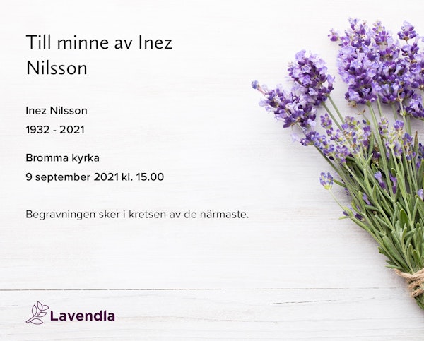 Inbjudningskort till ceremonin för Inez Nilsson