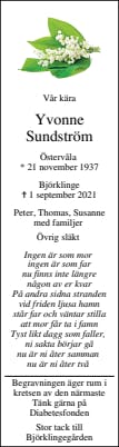 Dödsannons för Yvonne