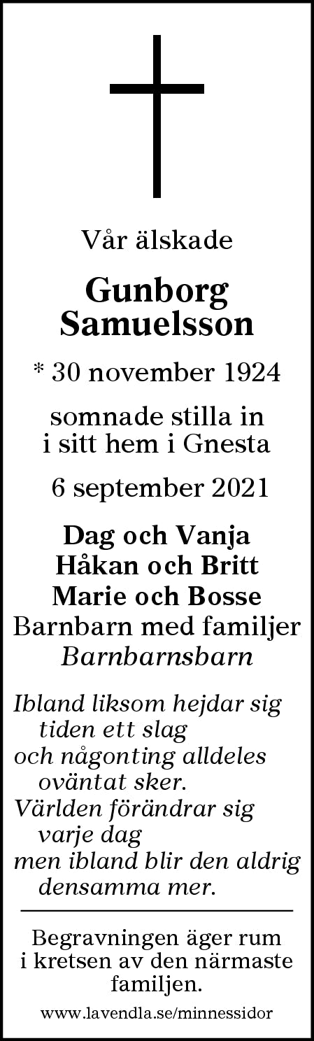 Dödsannons för Gunborg