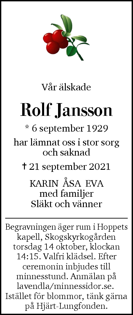 Dödsannons för Rolf