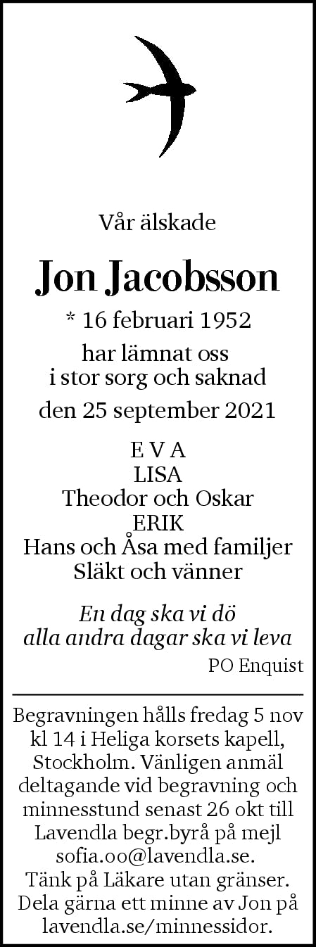 Dödsannons för Jon