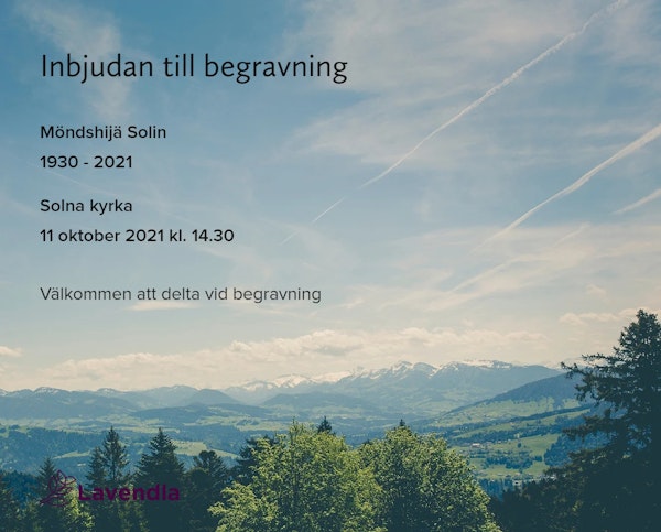 Inbjudningskort till ceremonin för Möndshijä Solin