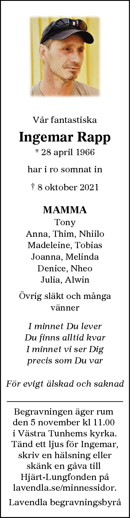 Dödsannons för Ingemar