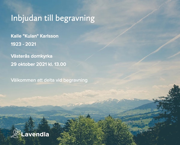 Inbjudningskort till ceremonin för Kalle “Kulan” Karlsson