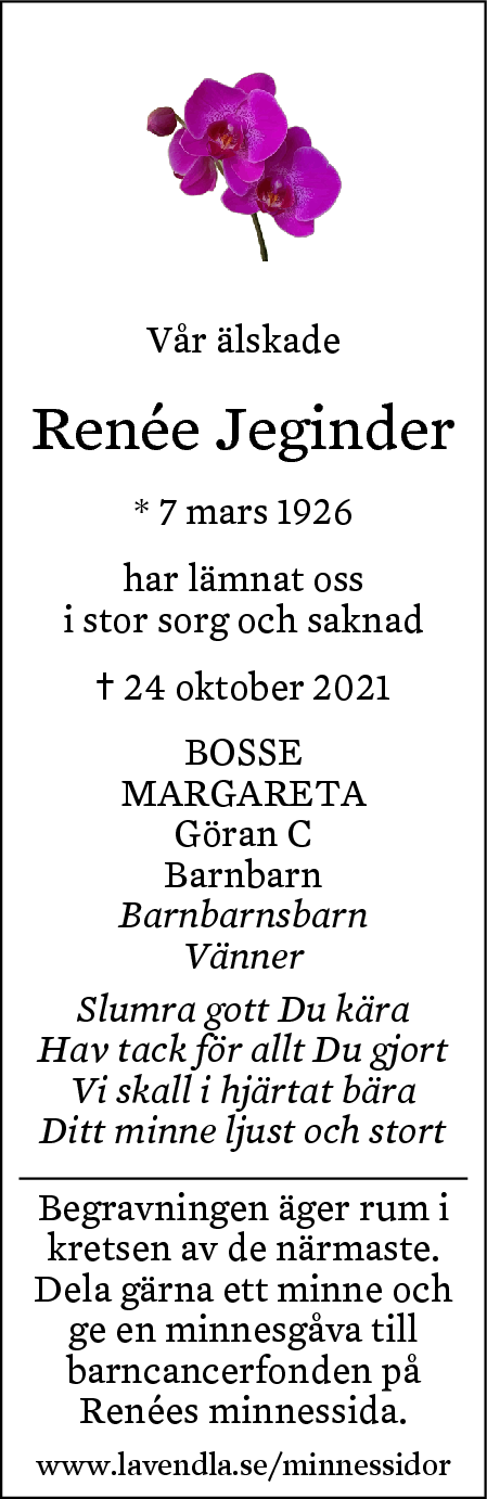 Dödsannons för Renée