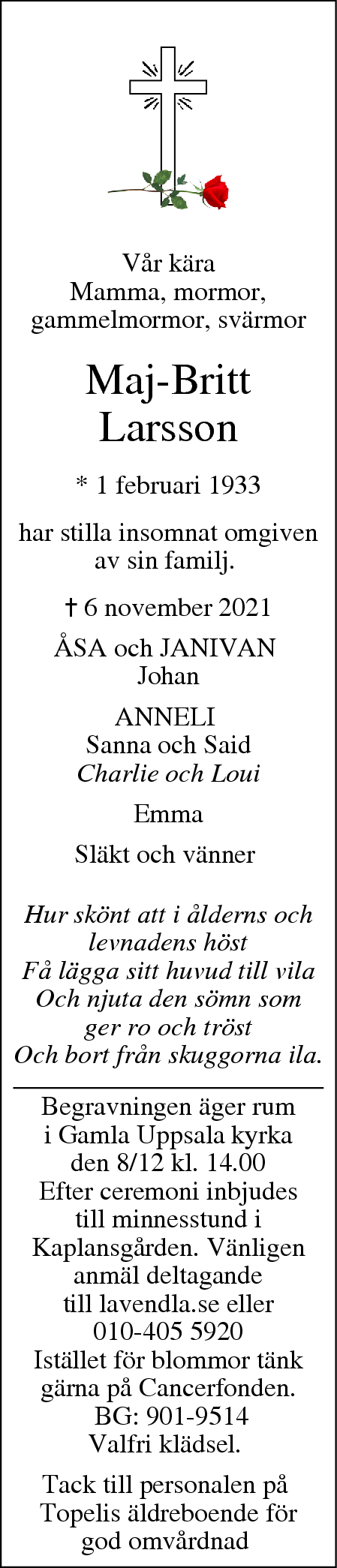 Dödsannons för Maj-Britt
