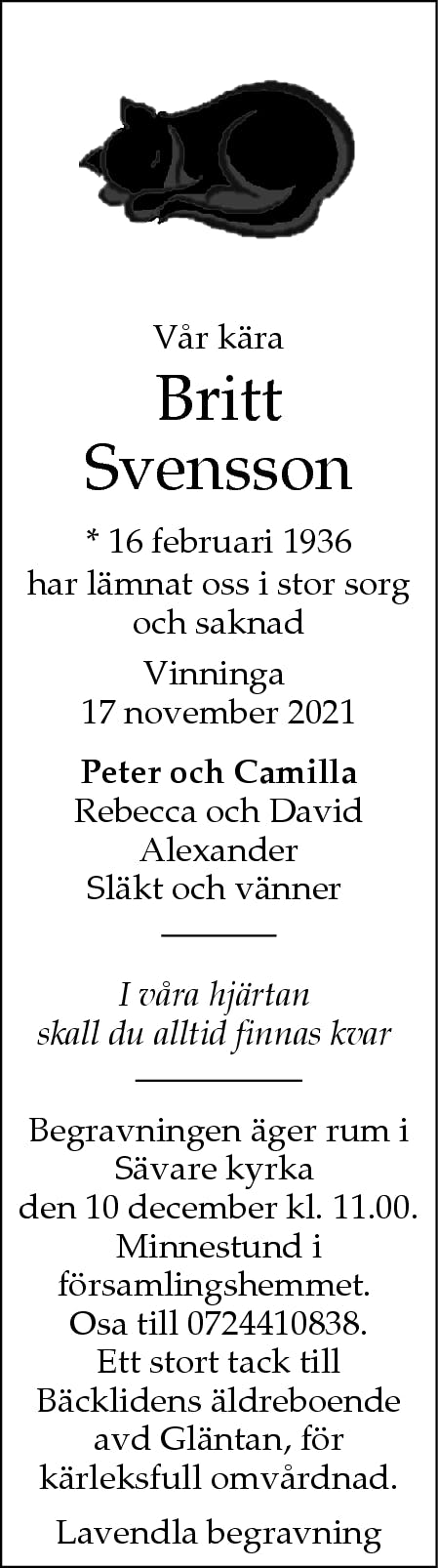 Dödsannons för Britt