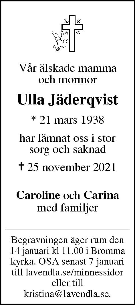 Dödsannons för Ulla