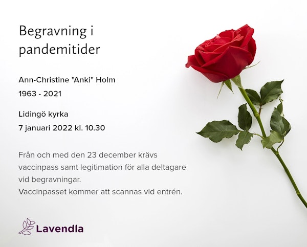 Inbjudningskort till ceremonin för Ann-Christine “Anki” Holm