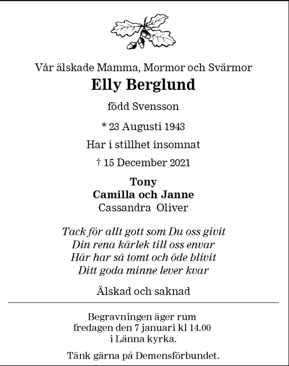 Dödsannons för Elly