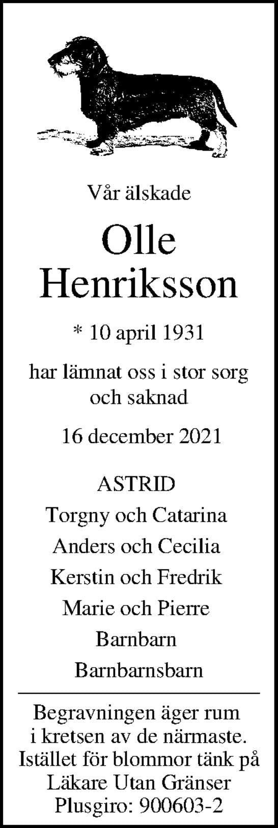 Dödsannons för Olle