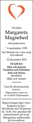 Dödsannons för Margareta