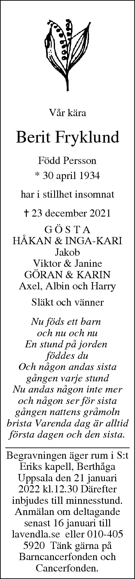 Dödsannons för Berit