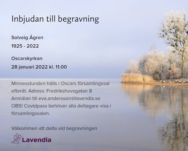 Inbjudningskort till ceremonin för Solveig Ågren