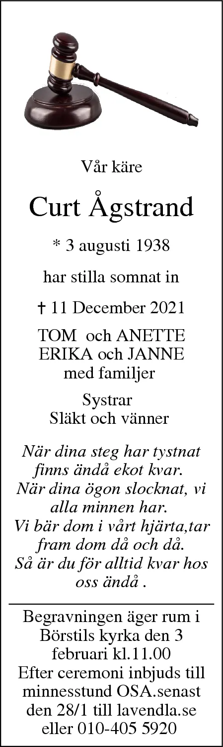 Dödsannons för Curt