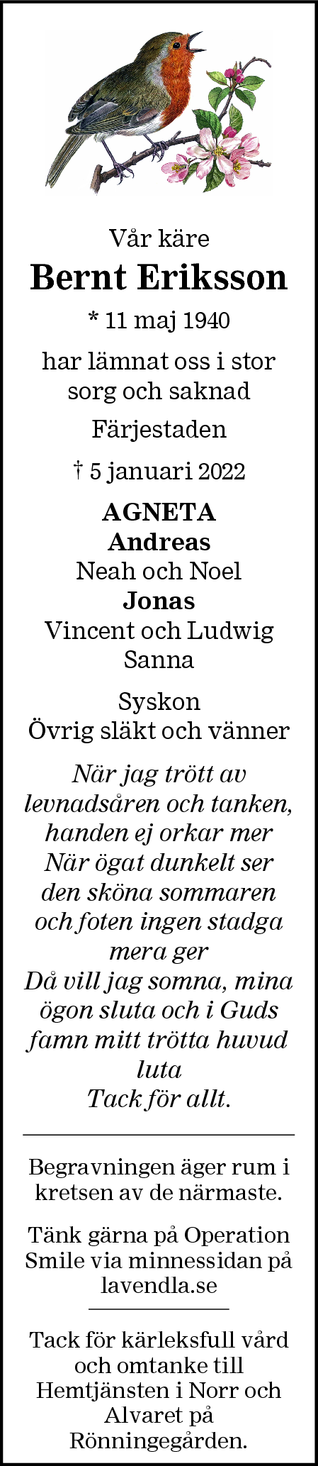 Dödsannons för Bernt