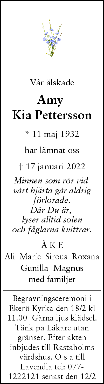 Dödsannons för Amy
