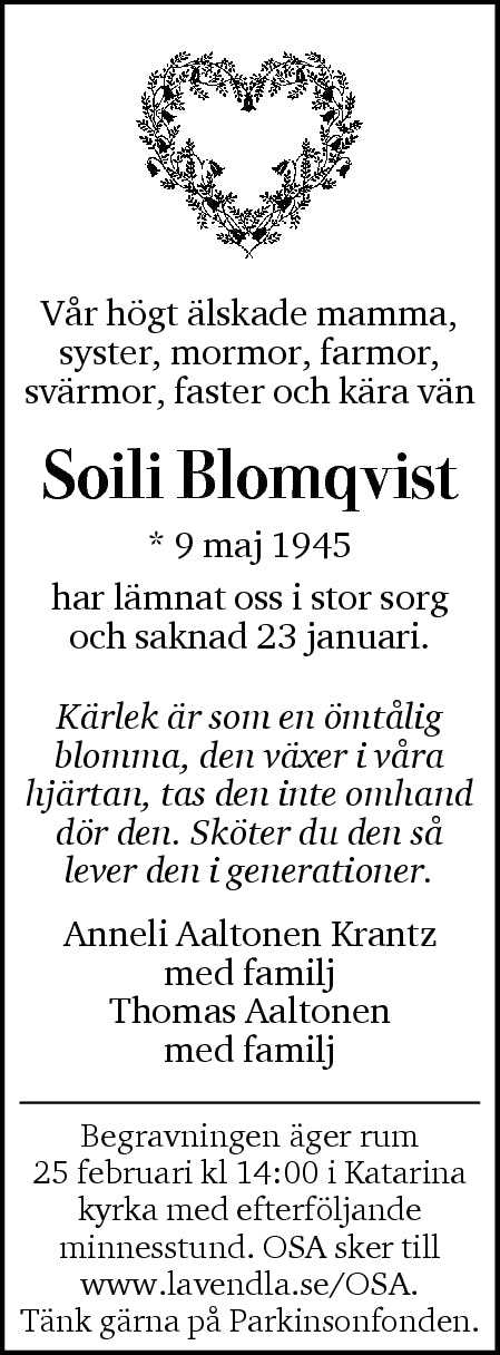 Dödsannons för Soili