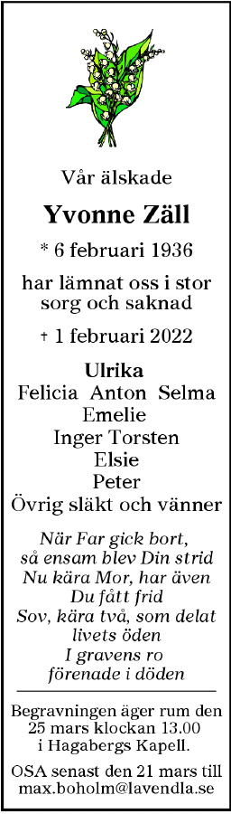 Dödsannons för Yvonne