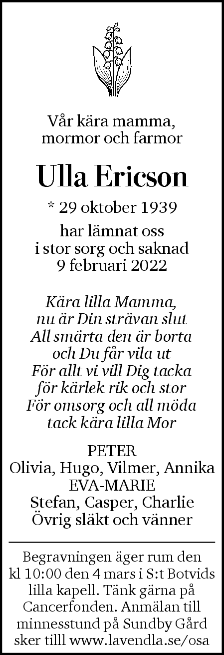 Dödsannons för Ulla