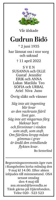Dödsannons för Gudrun