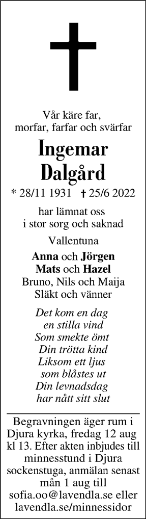 Dödsannons för Ingemar