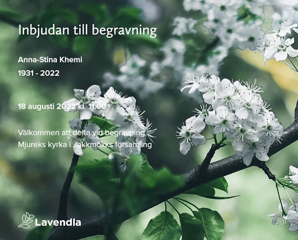 Inbjudningskort till ceremonin för Anna-Stina Khemi