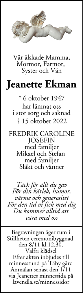 Dödsannons för Jeanette