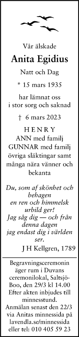 Dödsannons för Anita