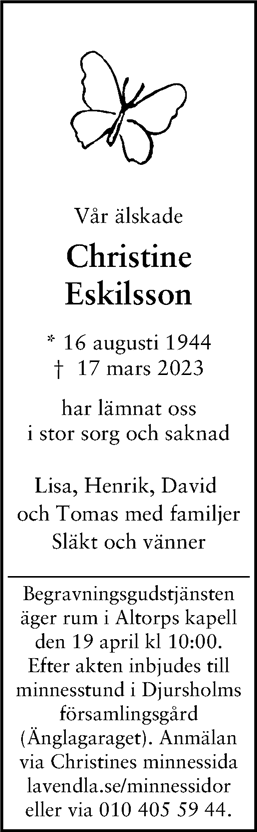 Dödsannons för Christine