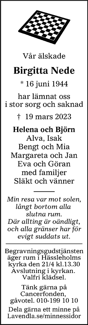 Dödsannons för Birgitta