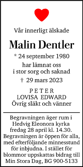 Dödsannons för Malin