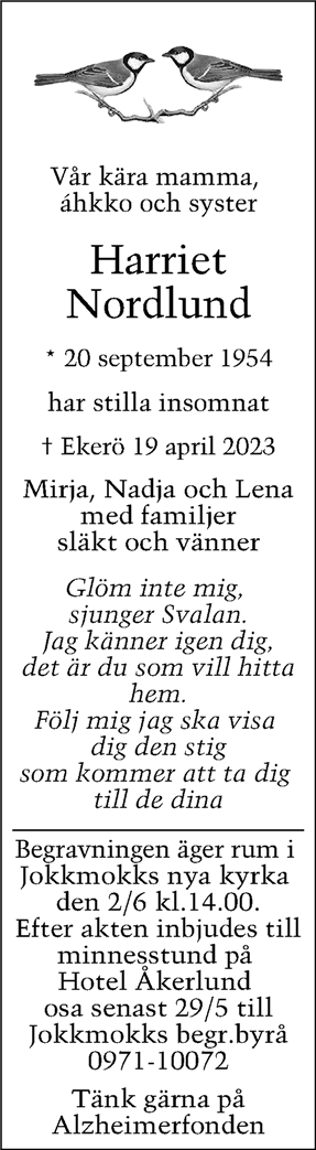 Dödsannons för Harriet