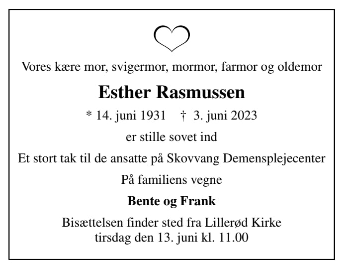 Dödsannons för Esther