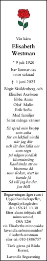 Dödsannons för Elisabeth