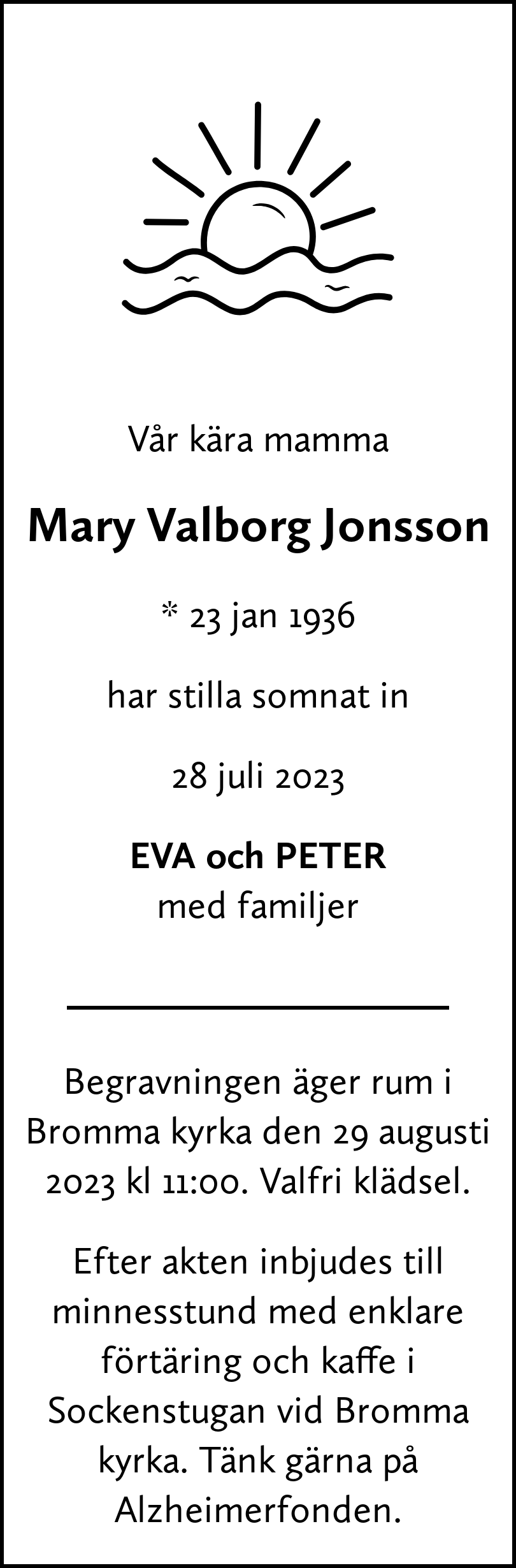 Dödsannons för Mary Valborg