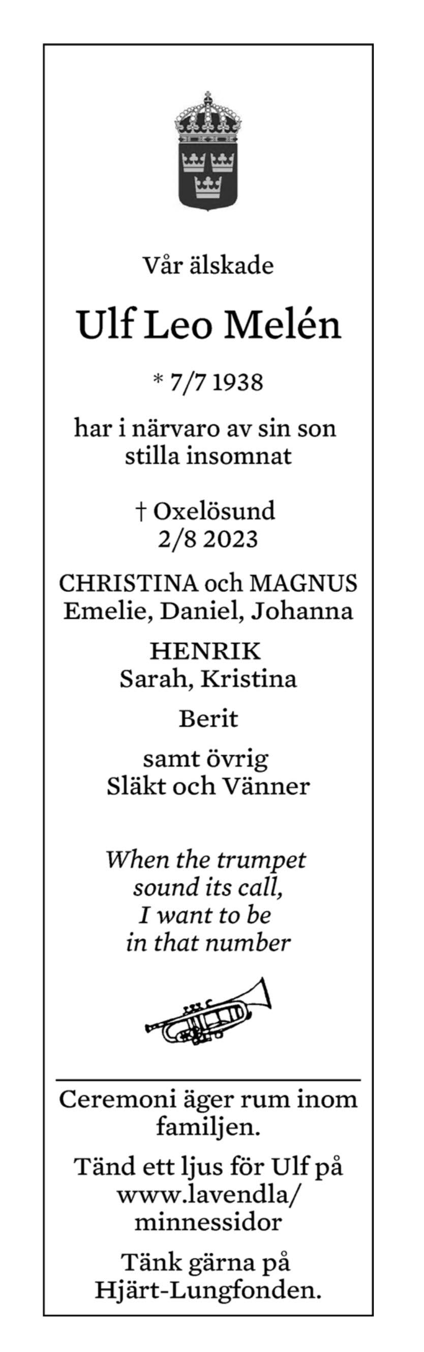 Dödsannons för Ulf Leo