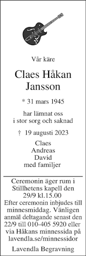 Dödsannons för Claes Håkan