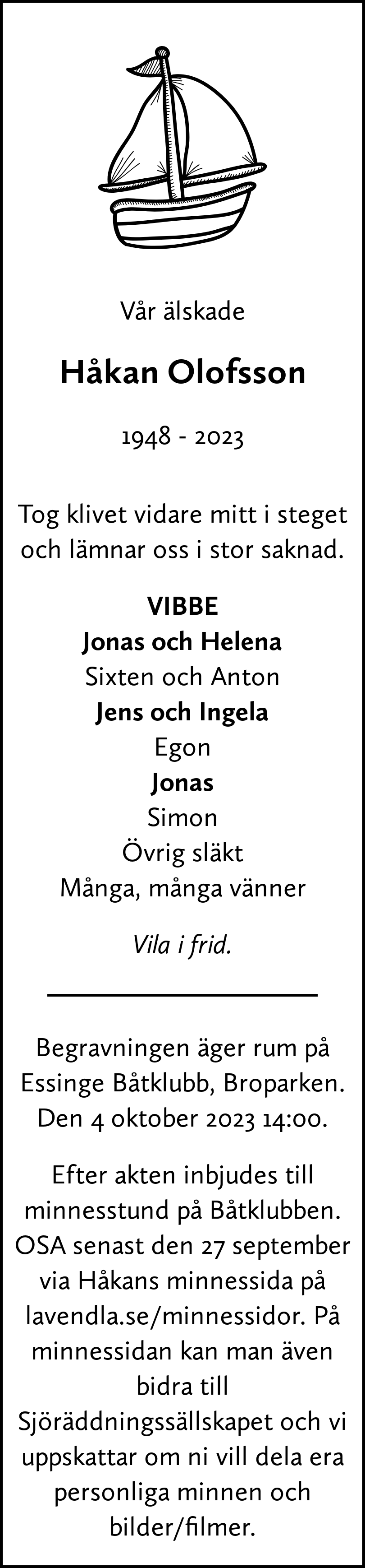 Dödsannons för Håkan