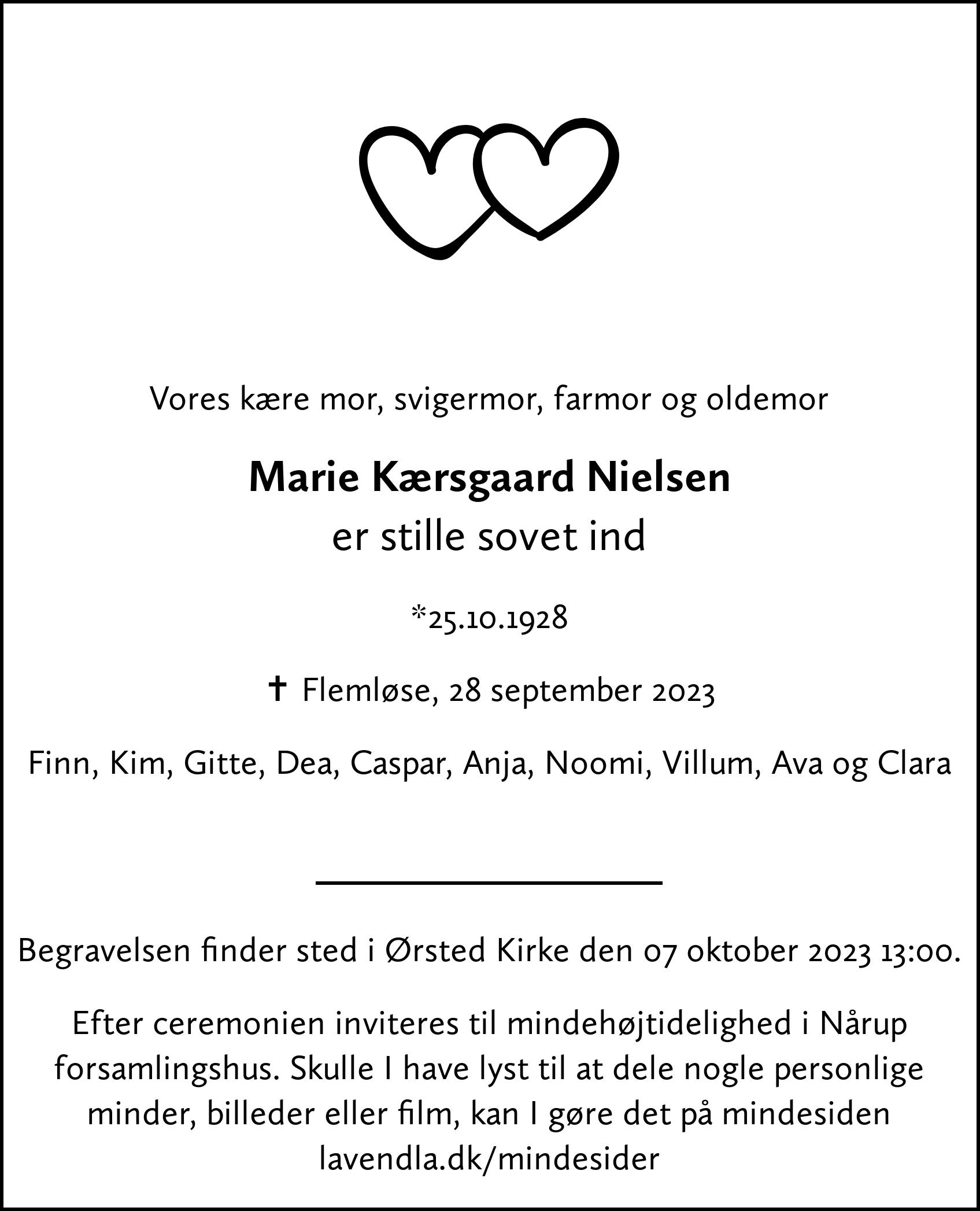 Dødsannonce for Marie Kærsgaard