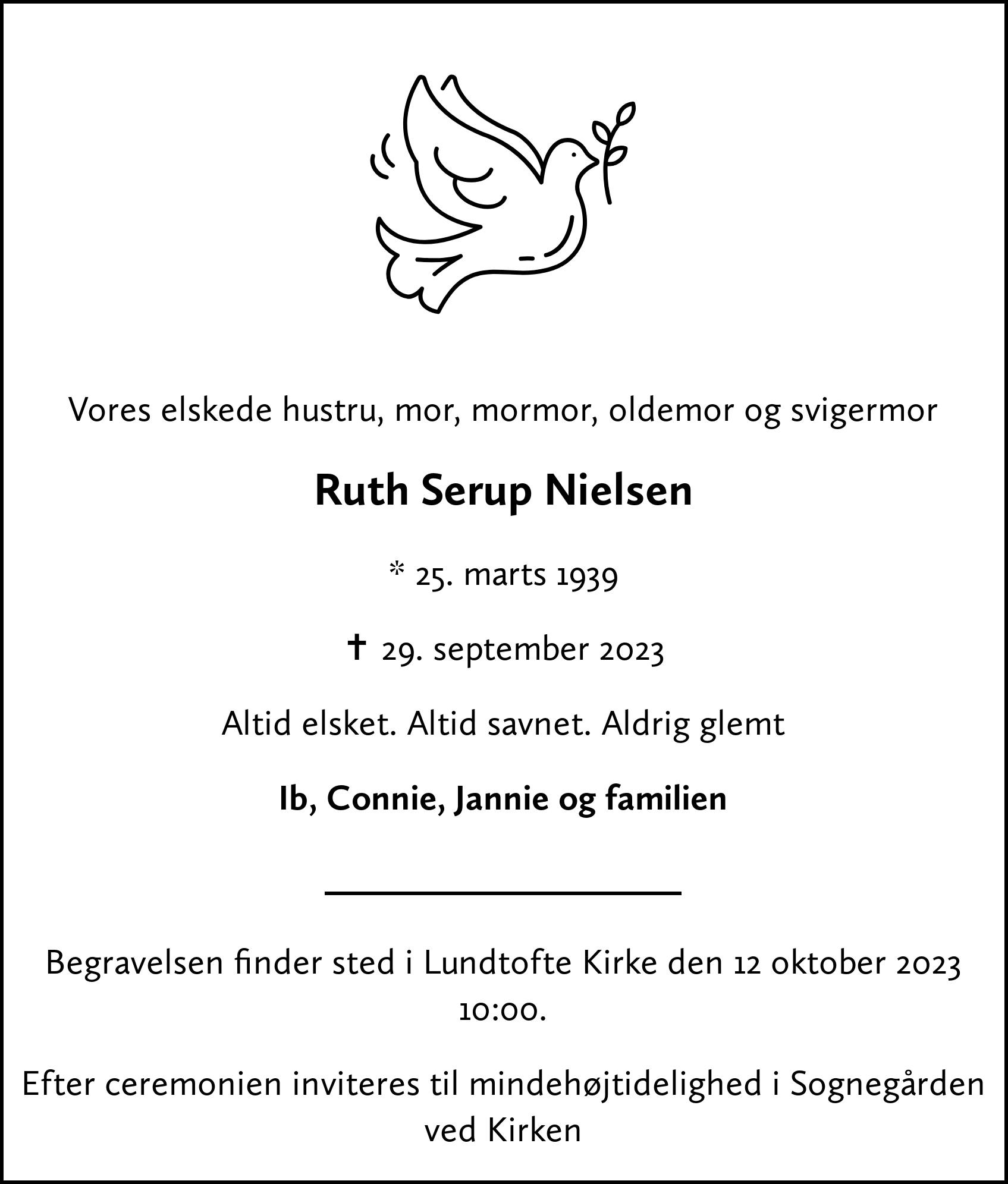 Dødsannonce for Ruth