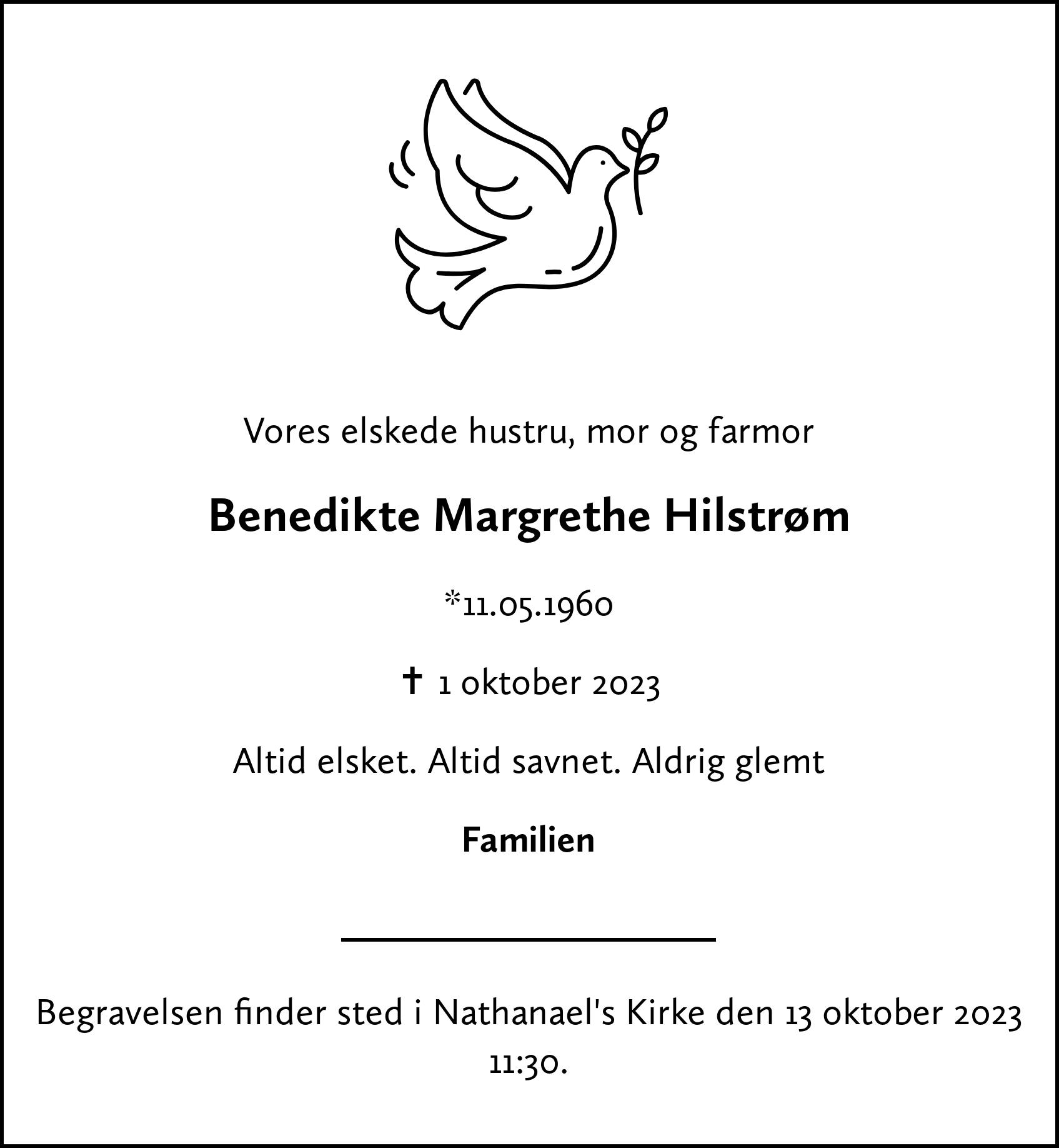 Dødsannonce for Benedikte