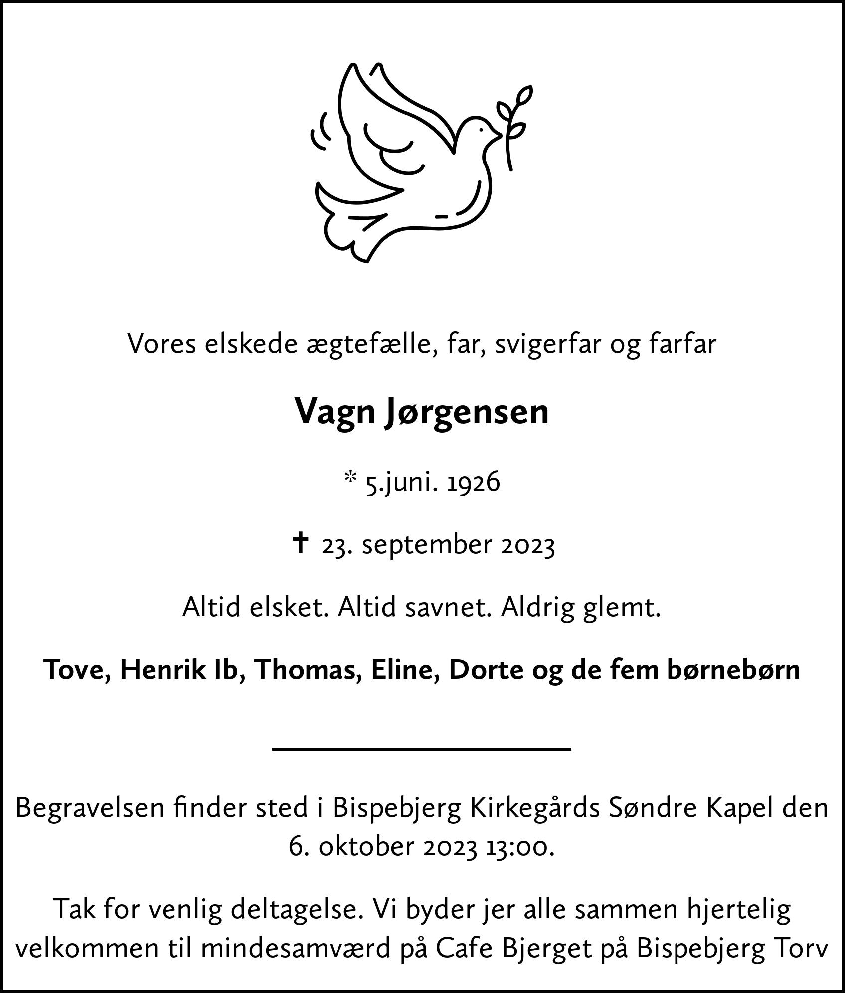 Dødsannonce for Vagn