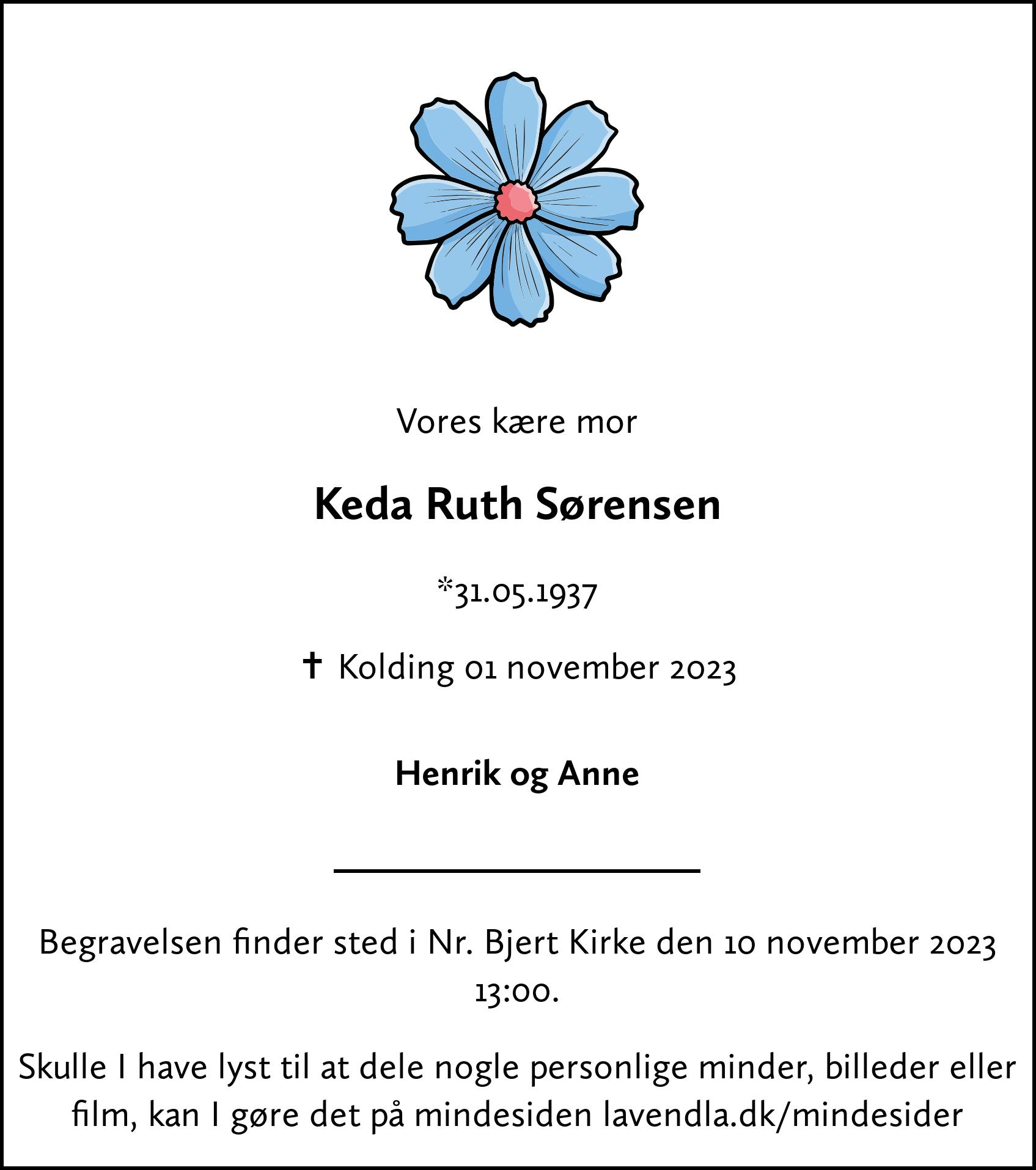 Dødsannonce for Keda Ruth