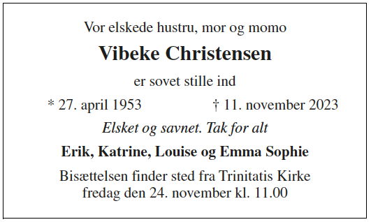 Dødsannonce for Vibeke
