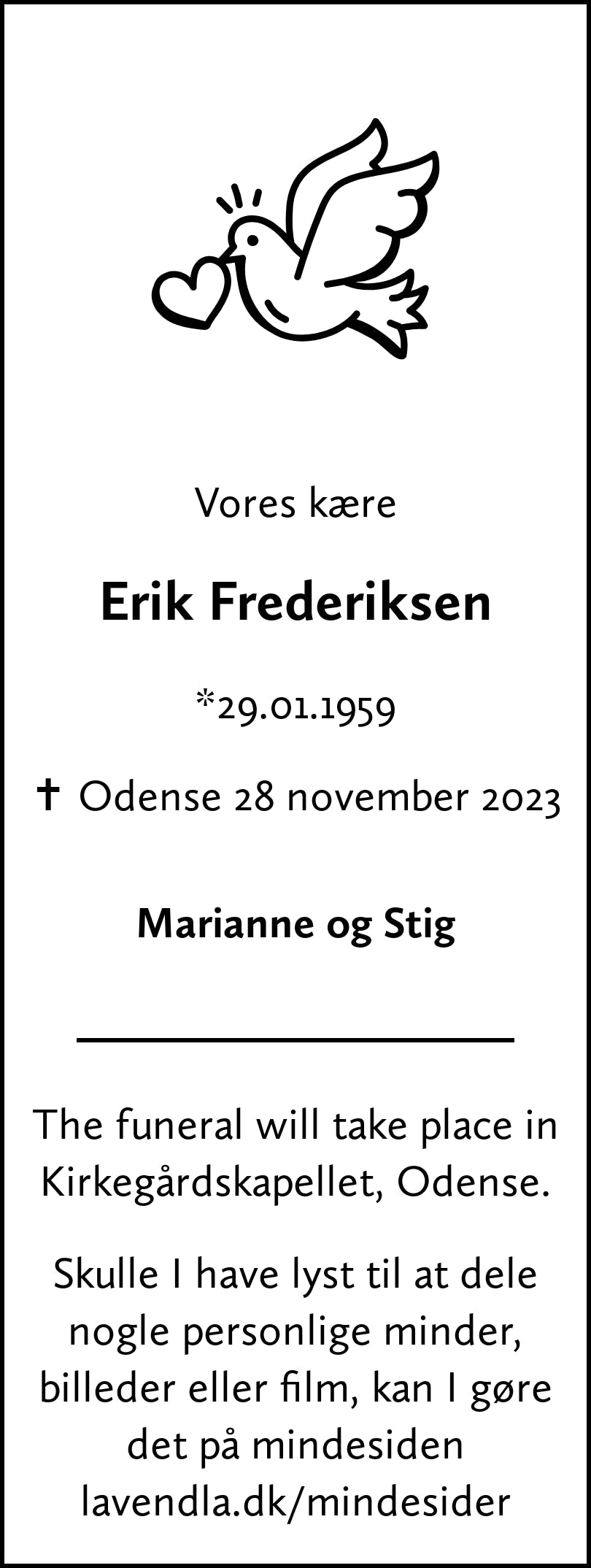 Dødsannonce for Erik